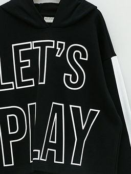 Kap??onlu Yaz? Bask?l? Uzun Kollu K?z ?ocuk Sweatshirt - Waikiki фото 3