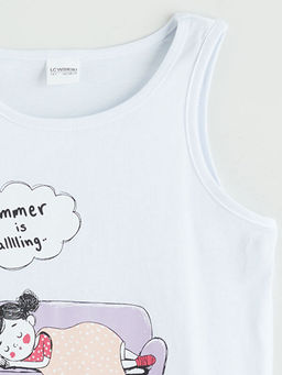 Bask?l? K?z ?ocuk ?ortlu Pijama Tak?m?