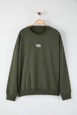 TRENDYOL MAN Siyah Buyuk Beden Oversize/Genis Kesim Hayvan Nak?s Ici Polar/S?cak Tutan Sweatshirt TMNAW24AO00011 - Trendyolmilla фото 17
