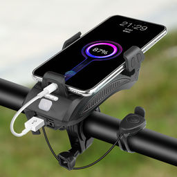 Фонарь передний COMIRON HOLDER ABS, IPX5; 3*T6 LED, 400lm 4800mAh USB индикатор заряда POWER BANK сигнал 130Дб крепление смартфона чёрный /уп 20/80/ - Галеонтрейд фото 2