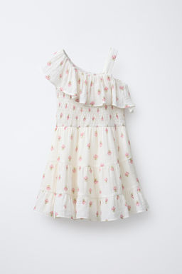 FLORAL TEXTURED DRESS WITH RUFFLES