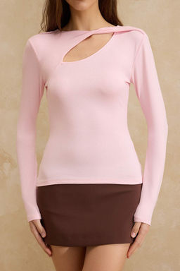 Ac?k Pembe Fitted/Vucuda Oturan Pencere Detayl? Premium Yumusak Orme Bluz TWOSS26BZ00247