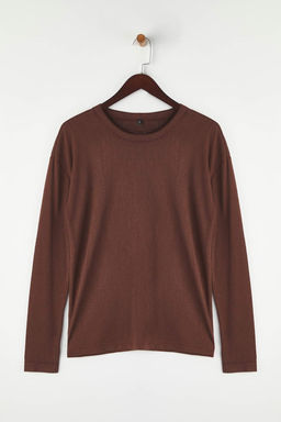 Wardrobe Essentials Kahverengi Bisiklet Yaka Relaxed/Rahat Kal?p Orme T-shirt | TWOAW26TS00010 - Trendyolmilla фото 5