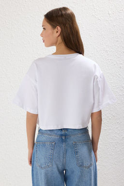 TRENDYOLMILLA Siyah-Beyaz Premium %100 Pamuk Relaxed/Rahat Kal?p Crop Orme T-Shirt TWOSS25TS00137 фото 3