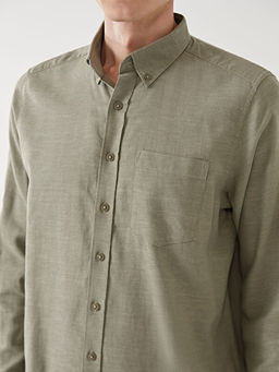 Regular Fit Uzun Kollu Keten Kar???ml? Erkek G?mlek