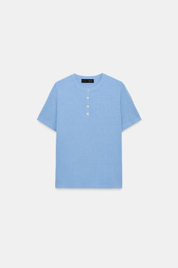 TOP PUNTO BOTONES / Azul claro