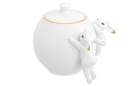 Сахарница с крышкой 650 мл 15,5*11,7*13 см "Кролики" белая с золотом