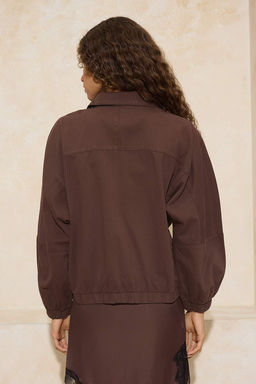 Kahverengi Bomber Dik Yaka 100% Pamuk Denim Ceket TWOSS26CE00009 - Trendyolmilla фото 5