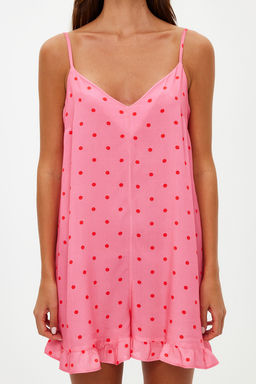 Pembe Puantiyeli F?rf?rl? Ip Ask?l? Viskon Dokuma Tulum THMSS21TU0140