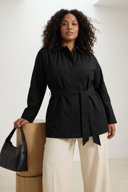 Siyah Oversize Buyuk Beden Kusakl? K?sa Trenckot TWOSS26BM00001 - Trendyolmilla фото 5