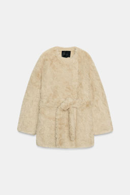 ZW COLLECTION FAUX FUR BELTED JACKET - Zara фото 9