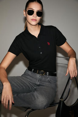 Kad_n Siyah Polo Yaka Basic Ti__rt