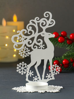 Металлический подсвечник на 1 свечу Олень, 9.6?7?14.5 см, белый
