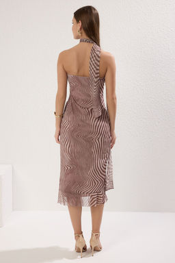 Kahverengi Tul Astarl? Animal Bask?l? F?rf?rl? Kusakl? Midi Orme Elbise TWOSS25EL00240 - Trendyolmilla фото 5