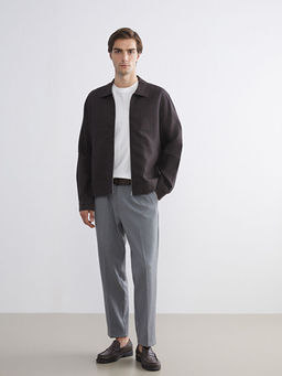 Standart Kal?p G?mlek Yaka %100 Keten Erkek Mont