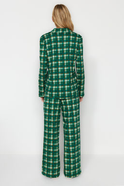 Yesil %100 Pamuklu Ekoseli Gomlek-Pantolon Orme Pijama Tak?m? THMAW24PT00252 - Trendyolmilla фото 6