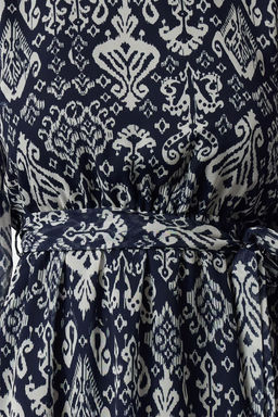 Lacivert Kusakl? Etegi Volanl? Boho Astarl? Sifon Mini Dokuma K?sl?k Elbise TWOAW24EL00665