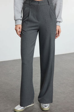 Gri Wide Leg Genis Paca Pileli Dokuma Pantolon TWOAW25PL00105
