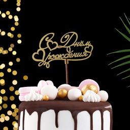 Цена за 5 шт. Топпер С Днём Рождения, золотой, МИКС, в фасовке 5 разных, Дарим Красиво  фото 3