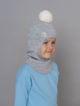 Шлем весенний/осенний вязаный (Св.серый) с мех.помпоном ЧУ - Jumbi фото 2