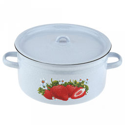 Сочная клубника Кастрюля эмалированная 5,5л, форма цилиндрическая, металлическая крышка, металлические ручки, белый рябчик (Россия)