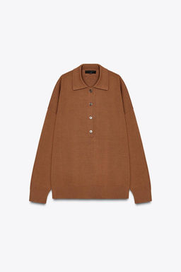 OVERSIZED PLAIN KNIT POLO SHIRT - Zara фото 4