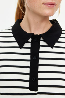 Kahverengi Beyaz Cizgili Polo Yaka A Kesim/Can Form Orme Elbise TWOSS24EL00023 - Trendyolmilla фото 13