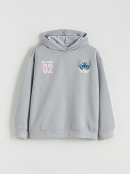 Stitch Bask?l? K?z ?ocuk Kal?n Sweatshirt