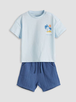 Bask?l? Erkek Bebek Tulum ve ?ort 2li