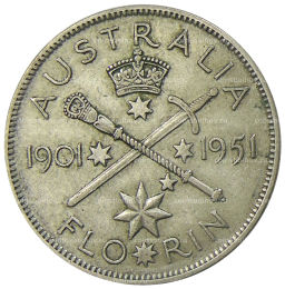 Монета 1 флорин (2 шиллинга) 1951 года Австралия 50 лет Федерации