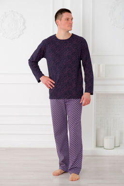 Пижама мужская из футболки с длинным рукавом и брюк из кулирки Генри геометрия макси - Амадэль фото 3
