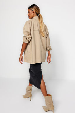 More Sustainable Siyah Dikis Detayl? Midi Kalem Comfort/Esnek Denim Etek TWOAW24ET00057