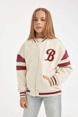 Мягкий пушистый кардиган с толстым внутренним воротником для девочек и принтом - Defacto фото 4