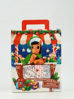 Сладкий детский новогодний подарок Лошадь: набор конфет 500 гр. с пиксельным конструктором в коробке