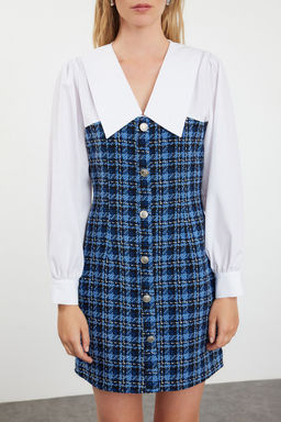 TRENDYOLMILLA Mavi Ekose / Kareli Dokuma Elbise TWOAW23EL00701  фото 21