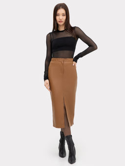 Юбка женская миди коричневая из экокожи - Mark formelle фото 2