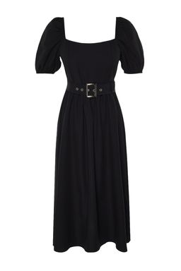 TRENDYOLMILLA Siyah Kemerli Belden Ac?lan Kare Yaka Midi Dokuma Elbise TWOSS23EL01123  фото 6