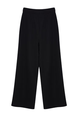 Siyah Wide Leg/Genis Paca Pilili Dokuma Kumas Pantolon TWOSS21PL0189
