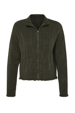 Haki Crop Yumusak Dokulu Fermuarl? Sac Orgulu Triko H?rka TWOAW24HI00202