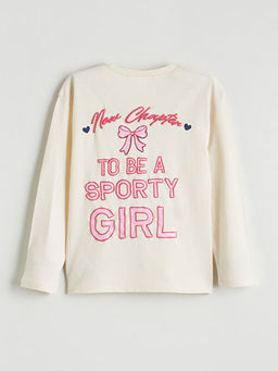 Bisiklet Yaka Uzun Kollu Bask?l? K?z ?ocuk Ti??rt