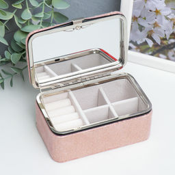 Шкатулка кожзам для украшений Мелкие квадратики. Розовый 6х7х12 см - Simaland фото 2