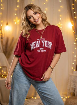 K13490 Футболка OVER SIZE хлопок БУРГУНДИ