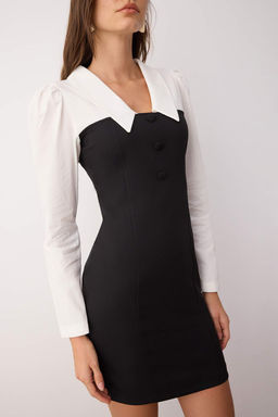 TRENDYOLMILLA Siyah Vucudu Saran Gomlek Yaka Mini Dokuma Elbise TWOAW23EL00611 фото 3