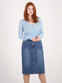 Юбка джинсовая миди прямая для полных - Almond фото 3