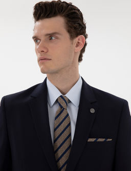 Lacivert Slim Fit Y_n Tak_m Elbise