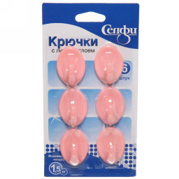 Цена за 6 шт. Крючки пластиковые в наборе 6шт на липкой основе "ИДЕЯДОМА", форма овал, цвет розовая пудра, нагрузка 1,5кг