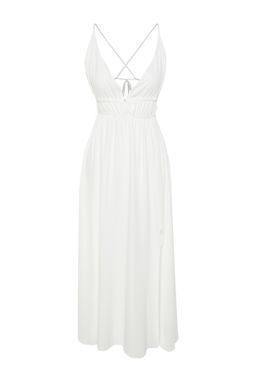 TRENDYOLMILLA Siyah Maxi Dokuma Buzgulu S?rt Dekolteli Plaj Elbisesi TBESS23EL00063  фото 7
