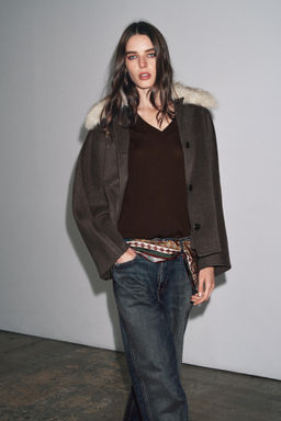 WOOL JACKET WITH FAUX FUR COLLAR ZW COLLECTION - Zara фото 4