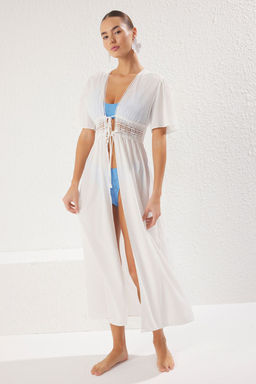 Beyaz Maxi Dokuma Dantelli Baglama Detayl? Plaj Kimono&Kaftan TBESS25KM00025 - Trendyolmilla фото 2