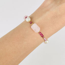 Браслет из Розового кварца, Турмалина и Жемчуга 17 см +
